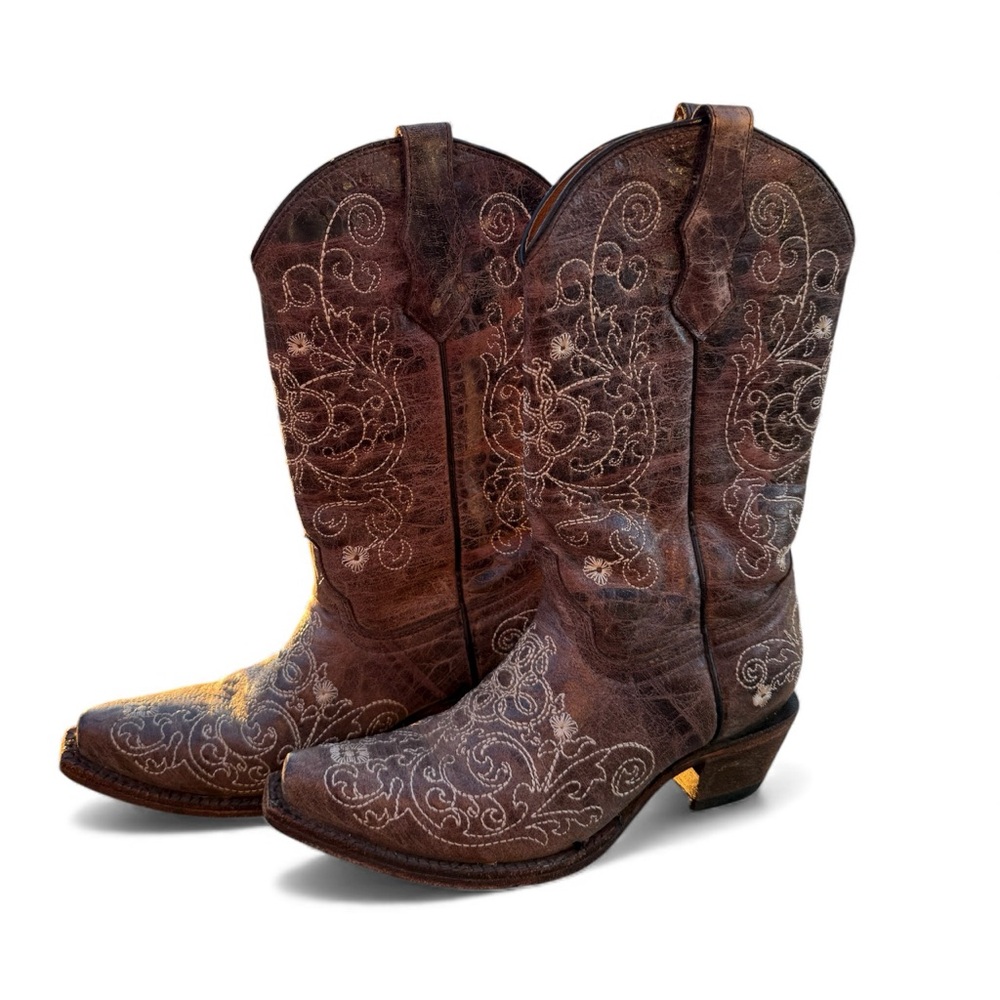 Corral Embroidered Brown Western Boots - image 1